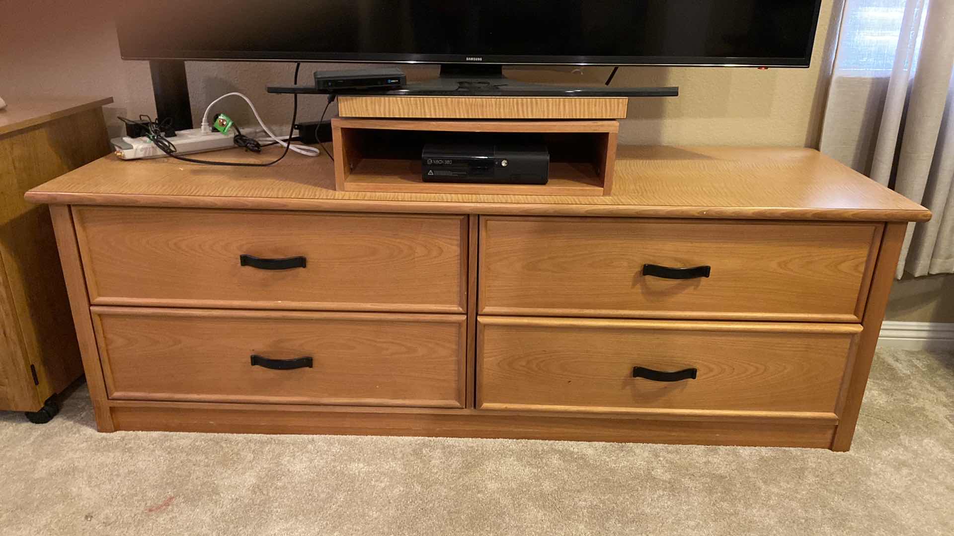 Photo 1 of 4 DRAWER TV STAND WITH SWIVEL TOP AND AND INSERT COMPONENT BOX. ELECTRONICS NOT INCLUDED. 72" X 22" H24"