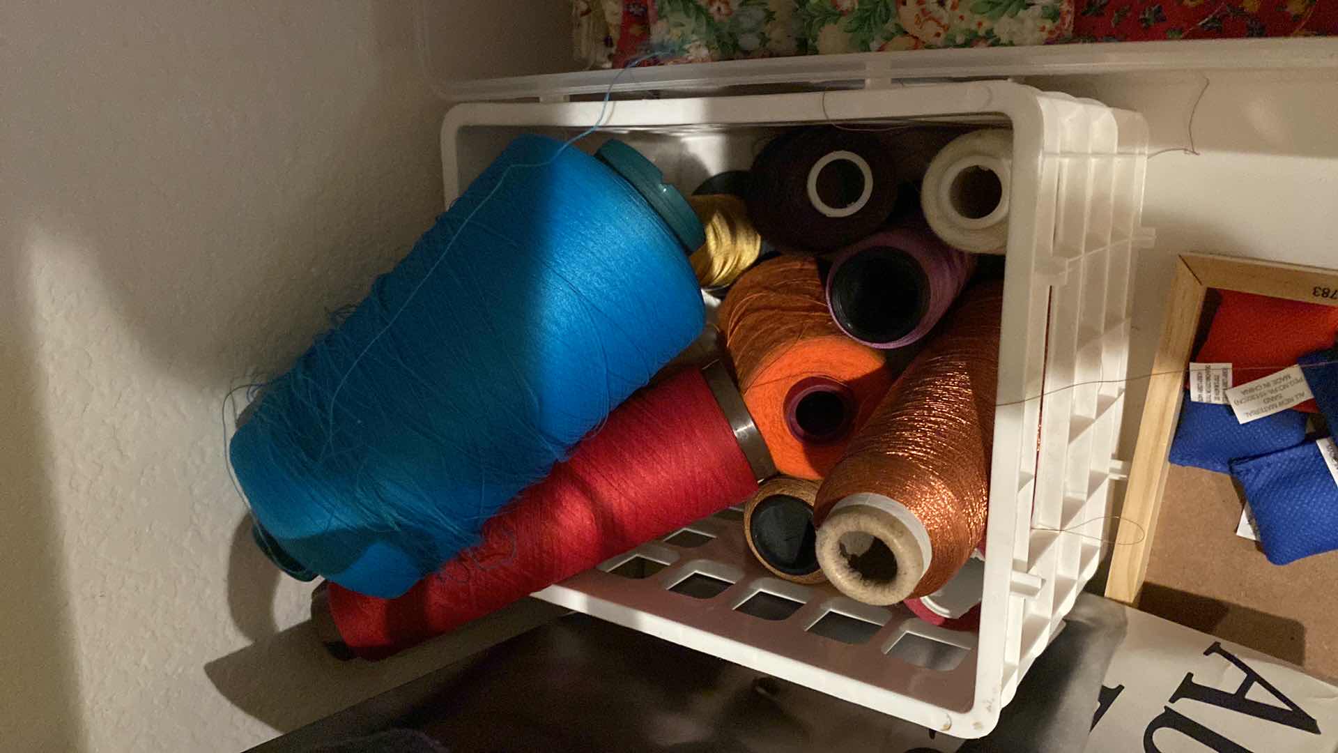 Photo 4 of SHELF OF CRAFTING SUPPLIES. THREAD, FABRIC, FLOWERS AND MORE