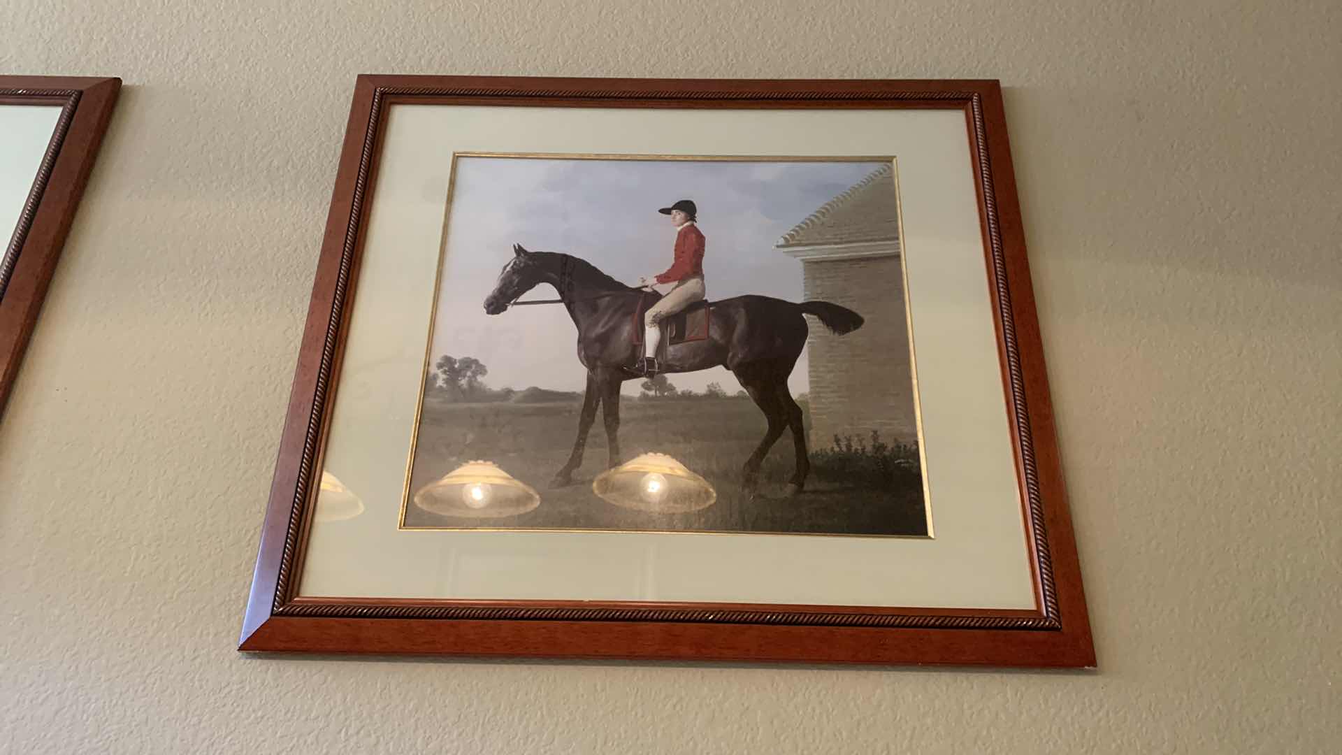 Photo 1 of WOOD FRAMED ARTWORK, JOCKEY ON HORSE 32” x 28”