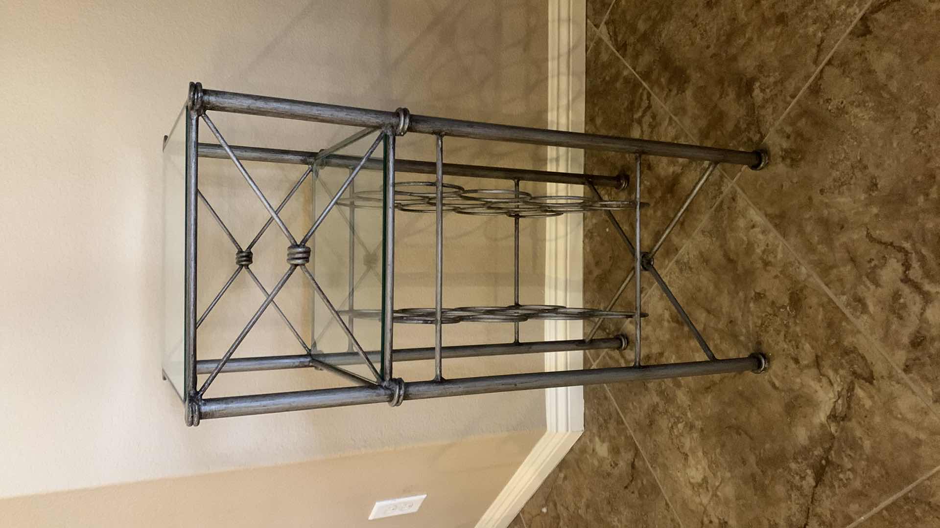 Photo 3 of METAL WINE HOLDER TABLE W TWO GLASS SHELVES, 14” x 34”