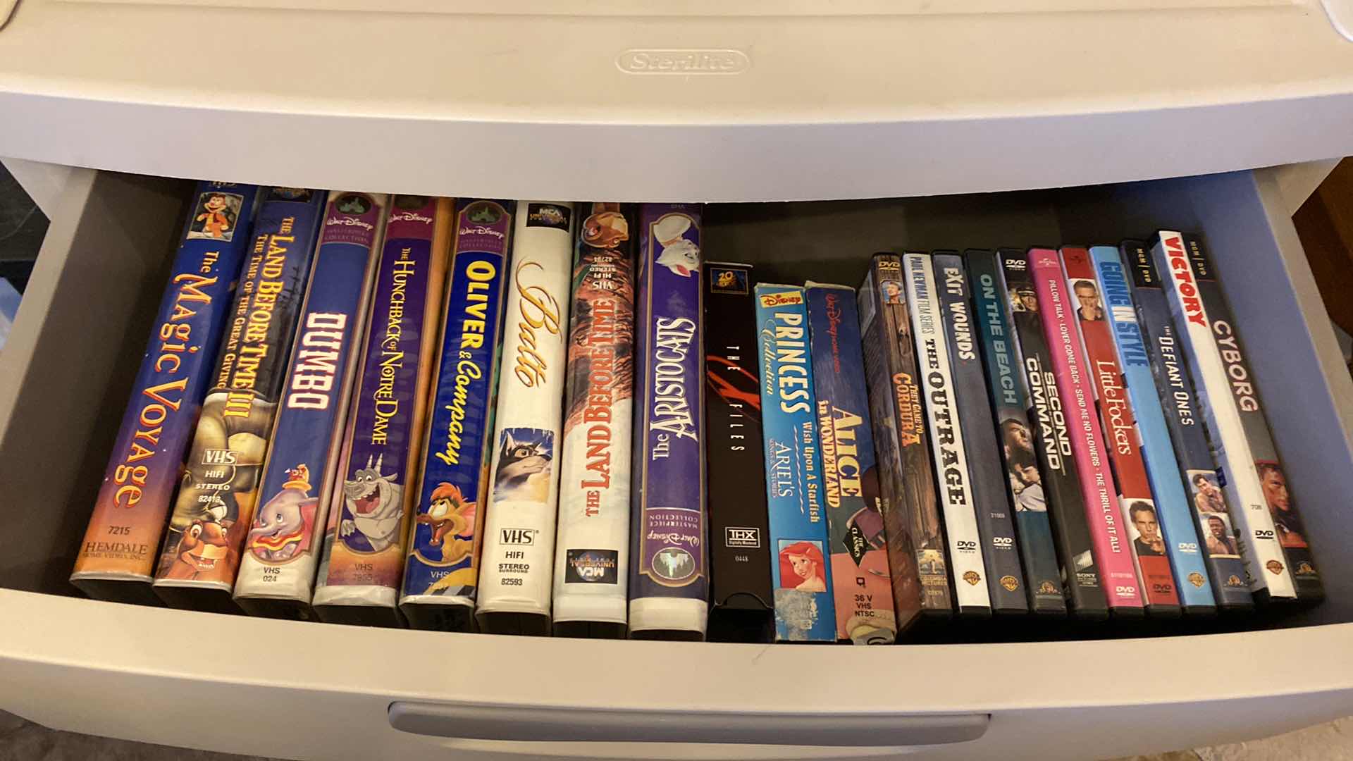 Photo 1 of 4 DRAWER STORAGE WITH DISNEY AND ASSORTED VHS AND DVDS 26 X 18 H36