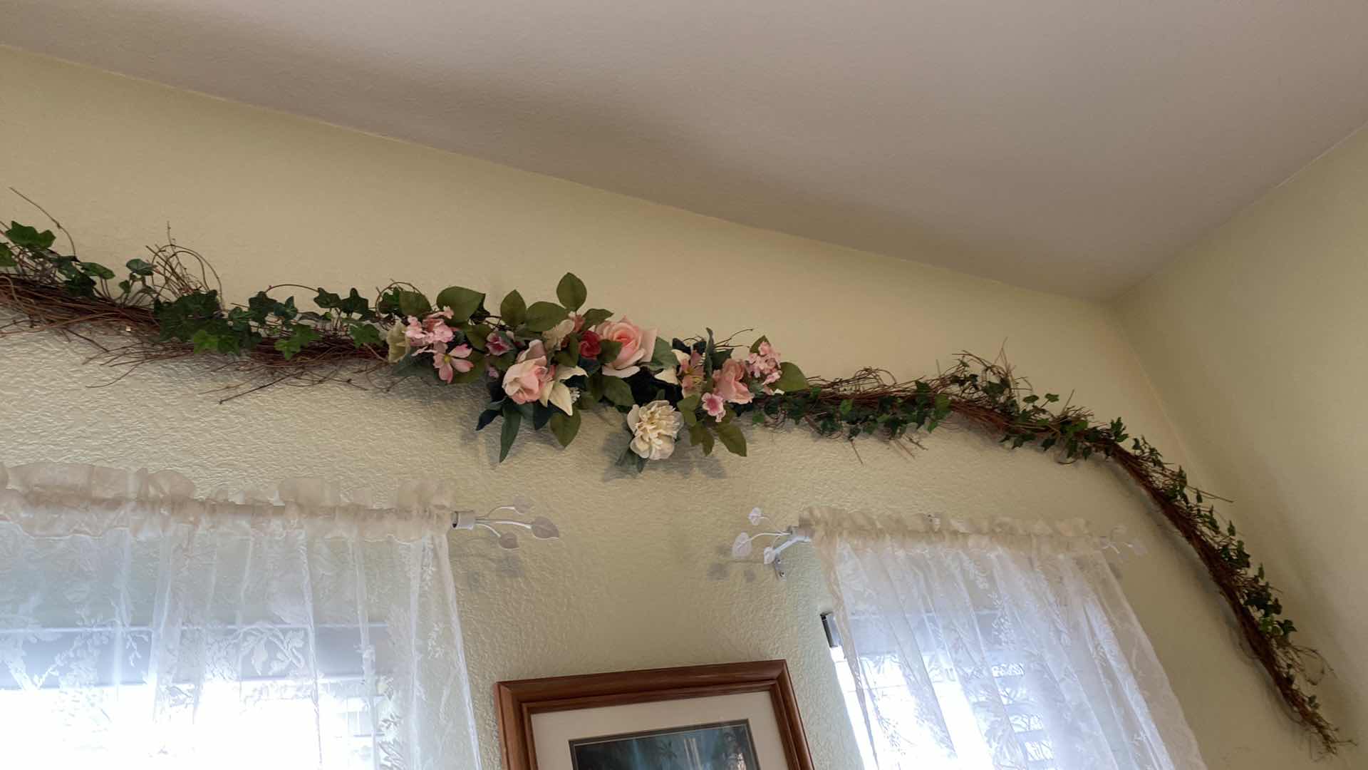 Photo 6 of 12’ IVY FAUX FLOWER GARLAND AND ARTWORK PRINT HOUSE WITH WATERFALL 17” X 13”