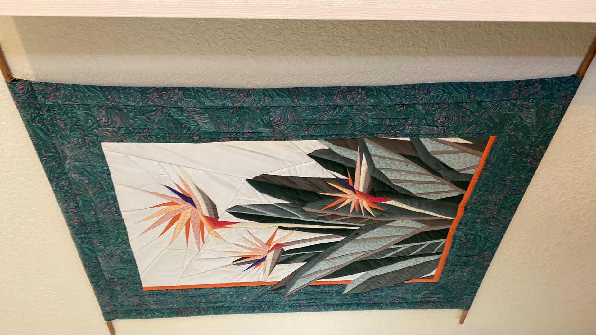 Photo 5 of 2 QUILTS ON WALL 40” SQUARE AND BIRD OF PARADISE 25” X 37” AND ALOHA STYLE QUILT 25” X 31”