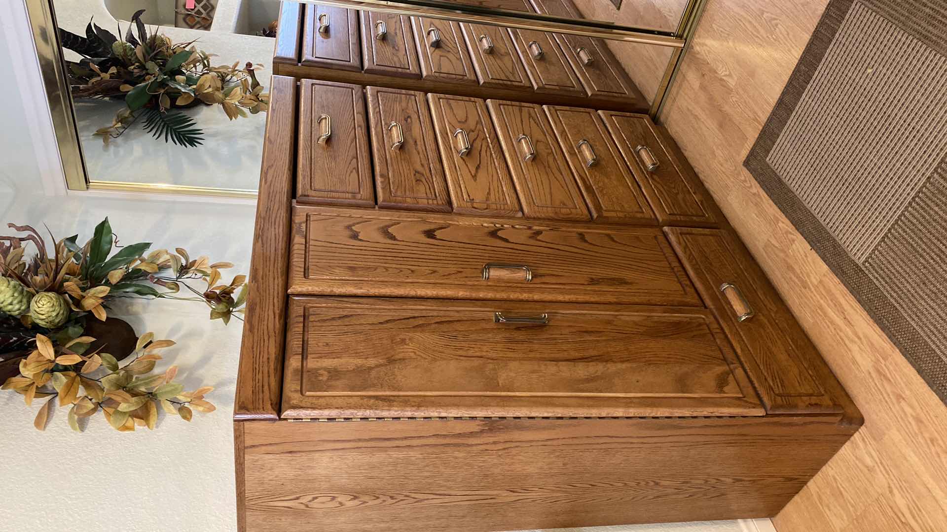 Photo 3 of OAK CHEST 7 DRAWERS AND 3 SHELFS 51” X 19” H54.5”