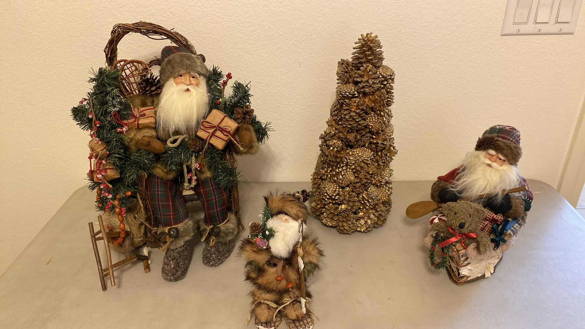 Photo 1 of 4 - CHRISTMAS DECOR SANTAS AND PINECONE TREE TALLEST 17”