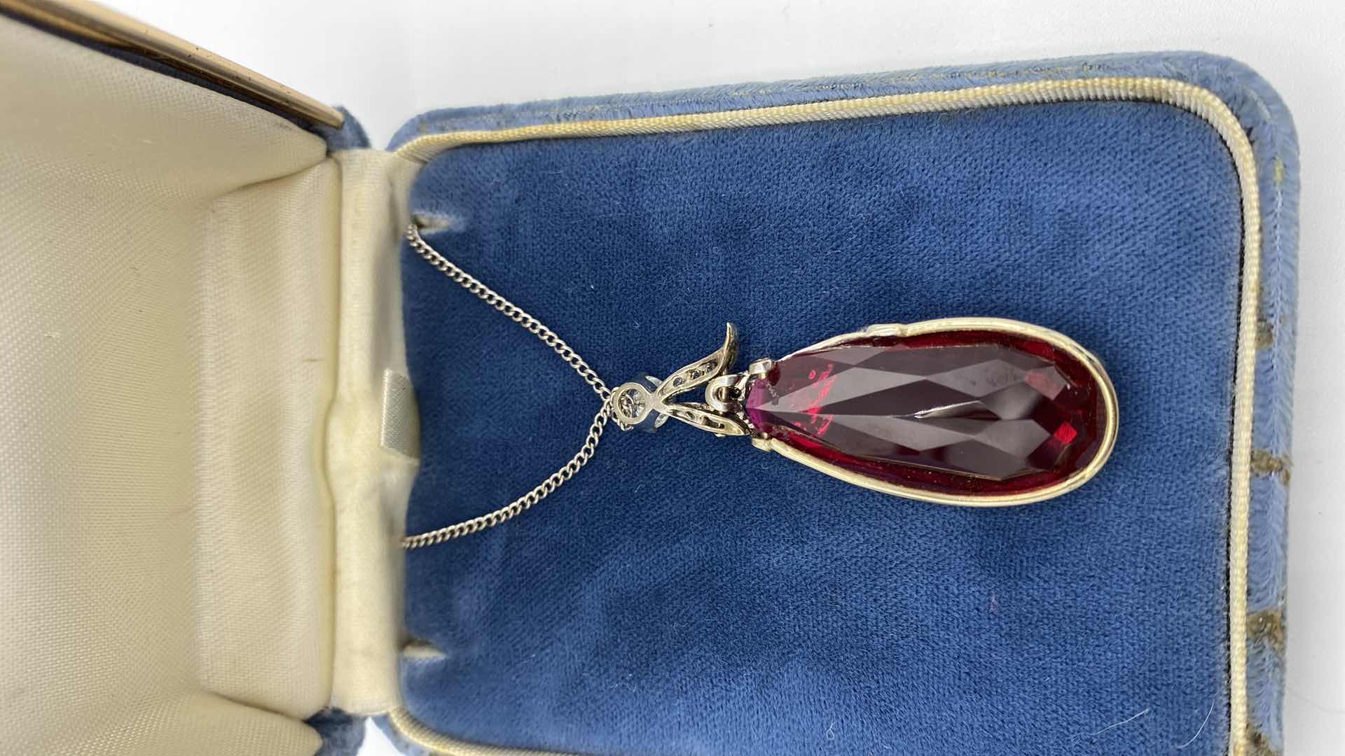 Photo 4 of 18” 14K GOLD CHAIN WITH DIAMONDS AND SIMULATED RUBY PENDANT 1.75”