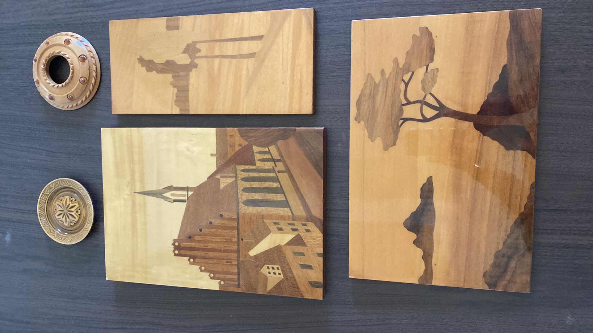 Photo 1 of 5 - WOOD AND AMBER WALL DECOR FROM LATVIJA (LARGEST 10” X 15”)