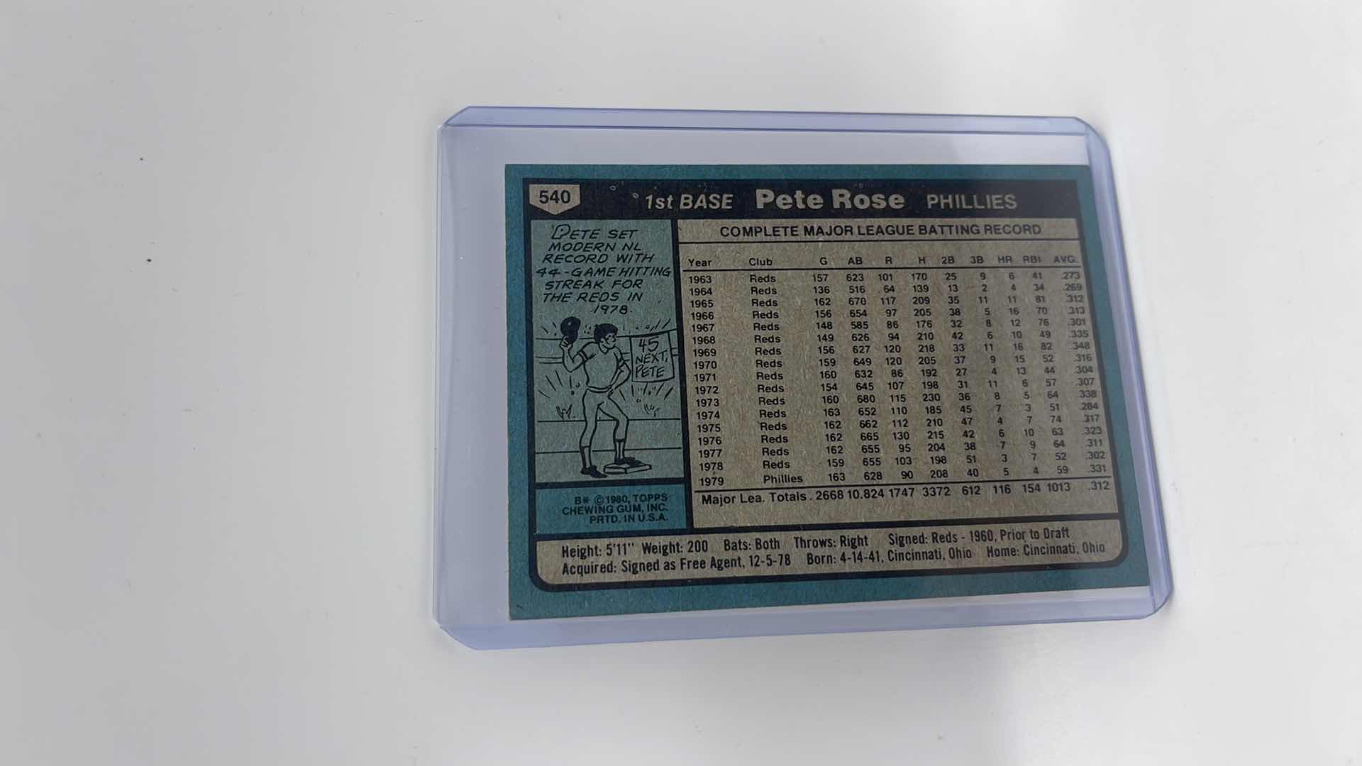 Photo 2 of 1980 PETE ROSE TOPPS CARD 540