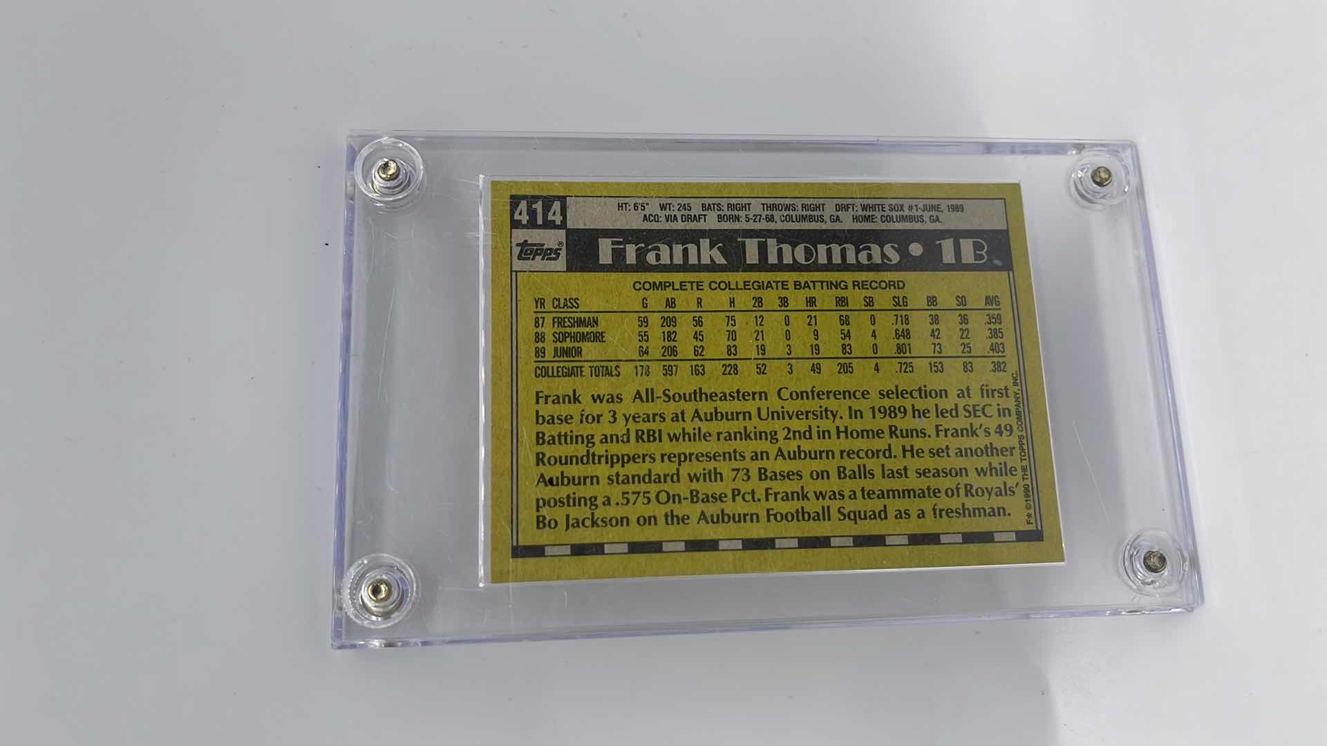 Photo 2 of 1990 FRANK THOMAS TOPPS ROOKIE CARD 414