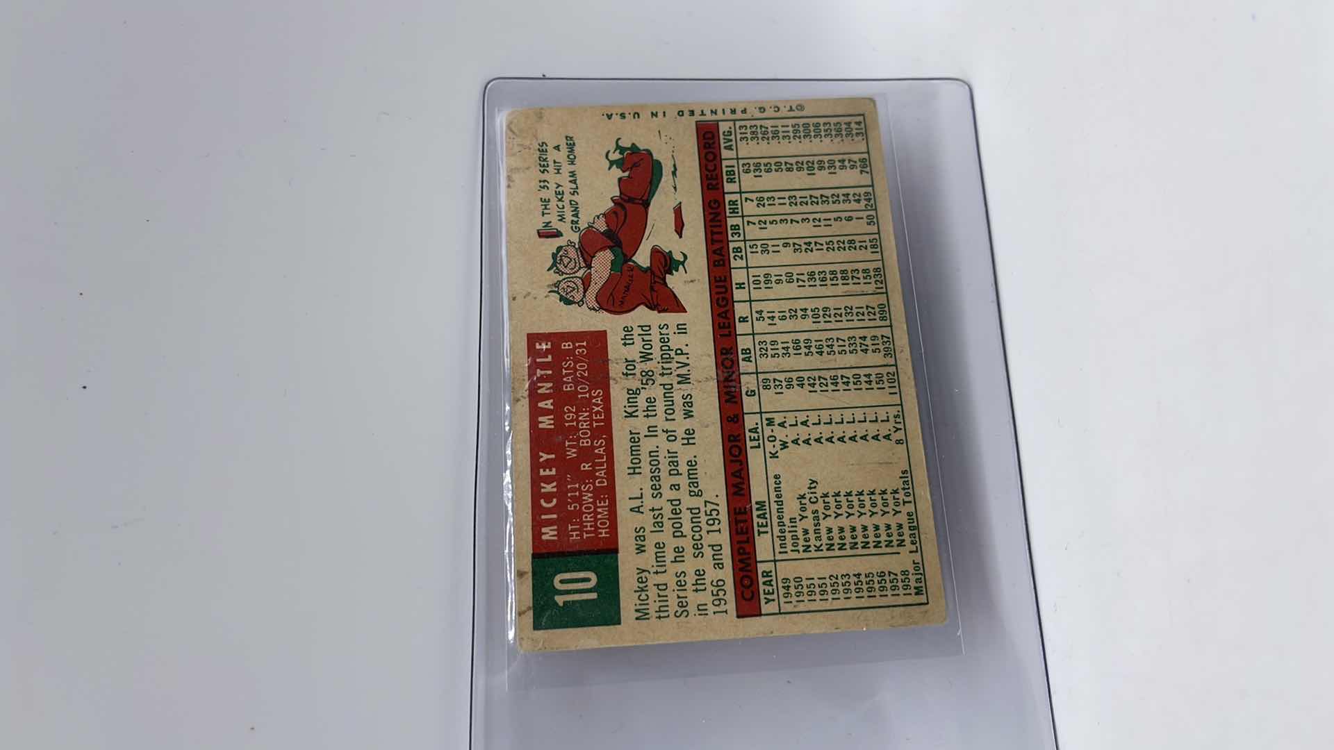 Photo 2 of 1959 MICKEY MANTLE TOPPS CARD 10