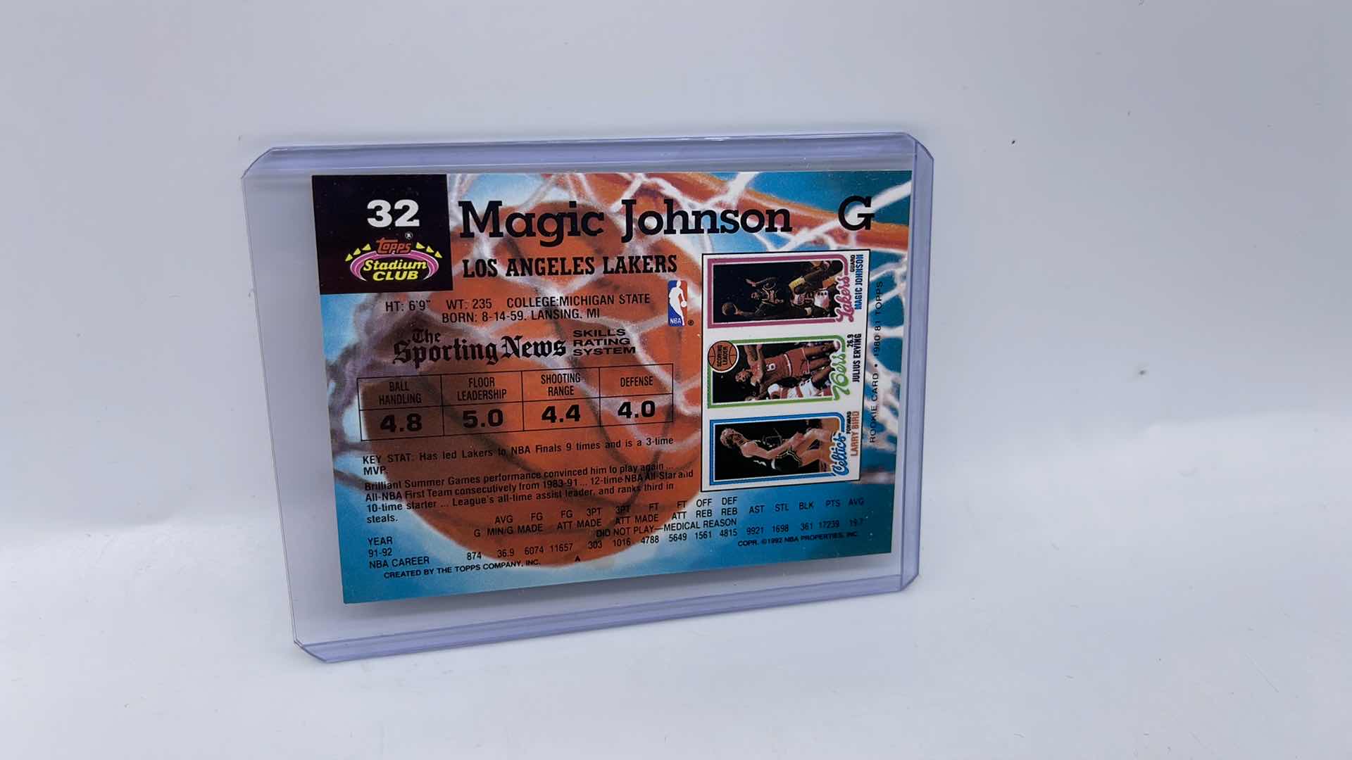 Photo 2 of 1992 MAGIC JOHNSON TOPPS STADIUM CLUB CARD 32