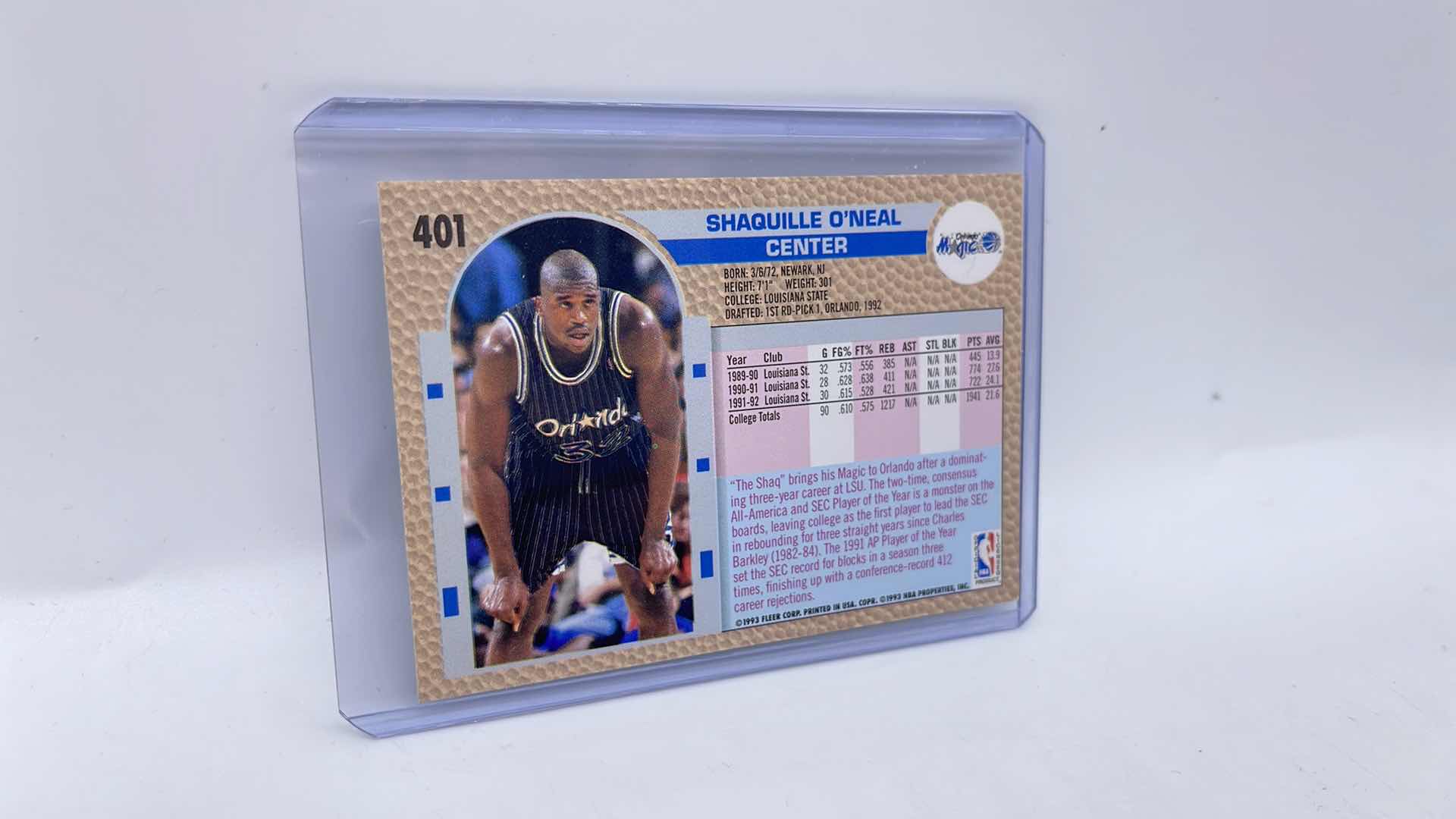 Photo 2 of 1992-93 SHAQUILLE O’NEAL FLEER ROOKIE CARD 401