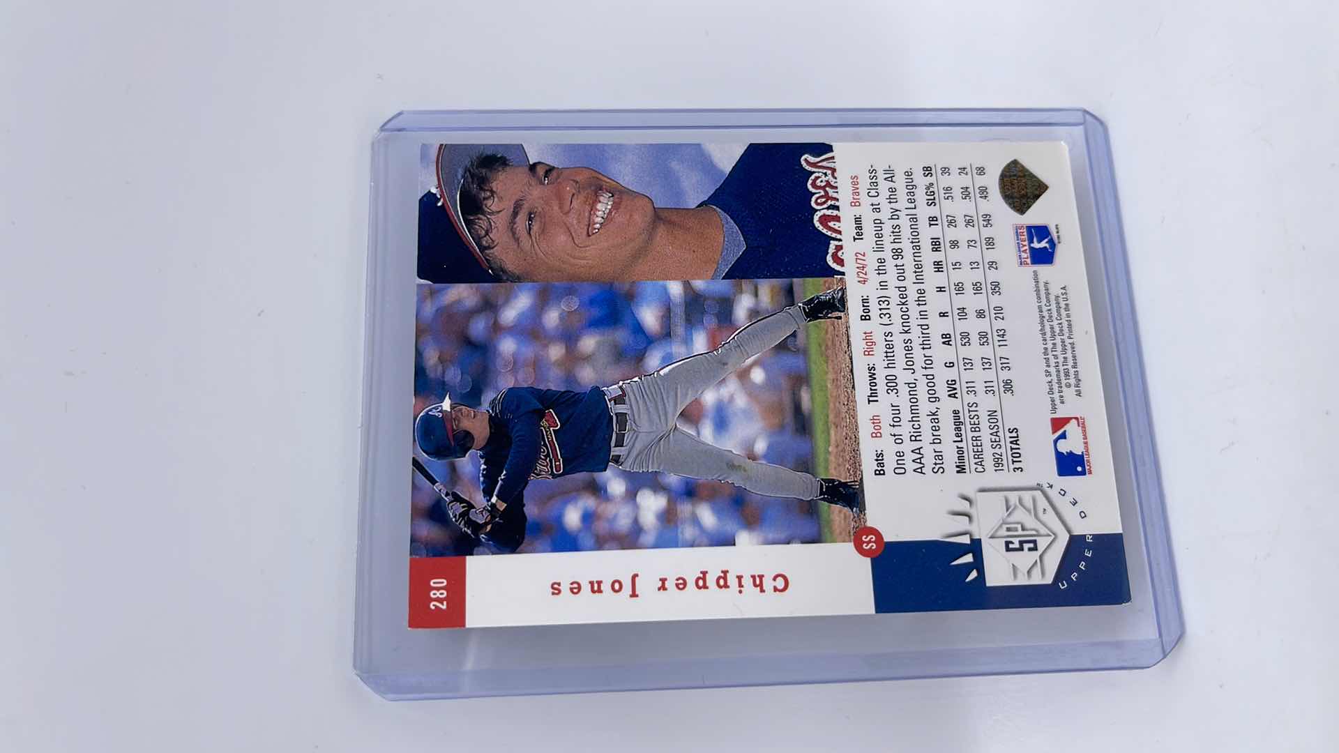 Photo 2 of RARE 1993 CHIPPER JONES UPPER DECK ROOKIE CARD 280