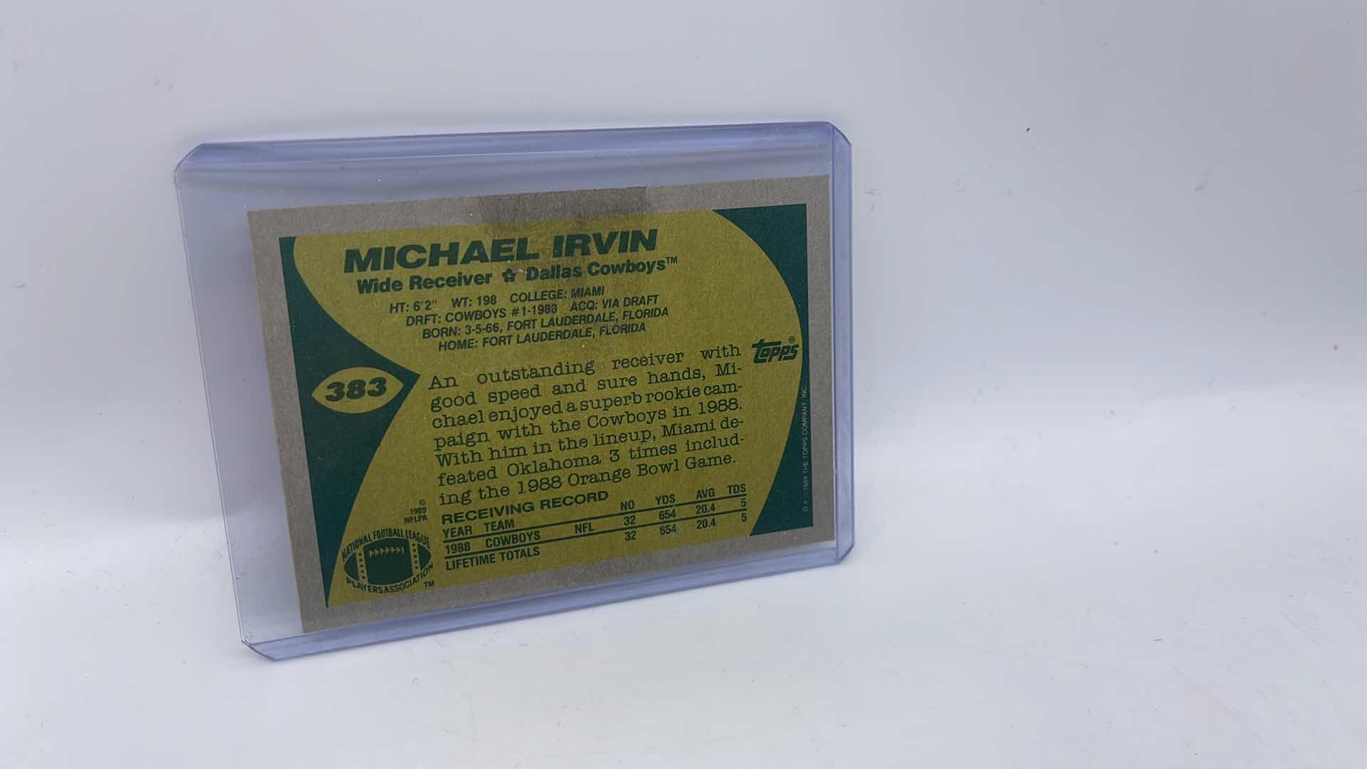 Photo 2 of 1989 MICHAEL IRVIN TOPPS ROOKIE CARD 383