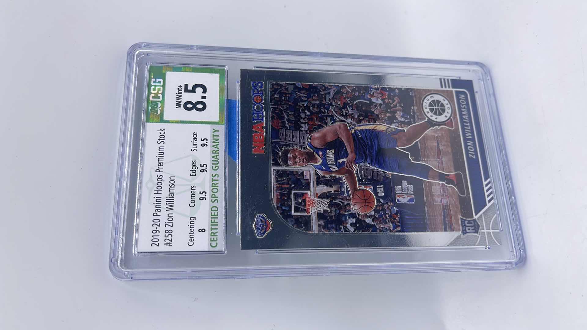 Photo 1 of 2019-20 ZION WILLIAMSON PANINI HOOPS PREMIUM STOCK ROOKIE CARD 258 RATED 8.5