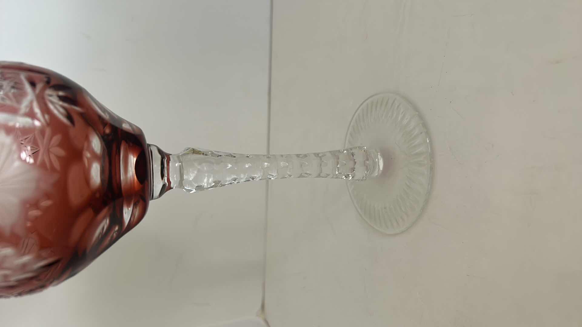 Photo 5 of Marsala Ruby Red Wine Hock Goblet Lead Cystal Ajka Crystal Hungary Cut Grapes & Star Cut Stem $119