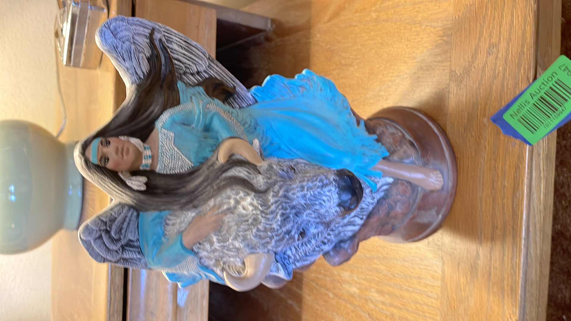 Photo 1 of NATIVE AMERICAN ANGEL PRINCESS CERAMIC HAND PAINTED STATUE WITH BUFFALO 
H-11”