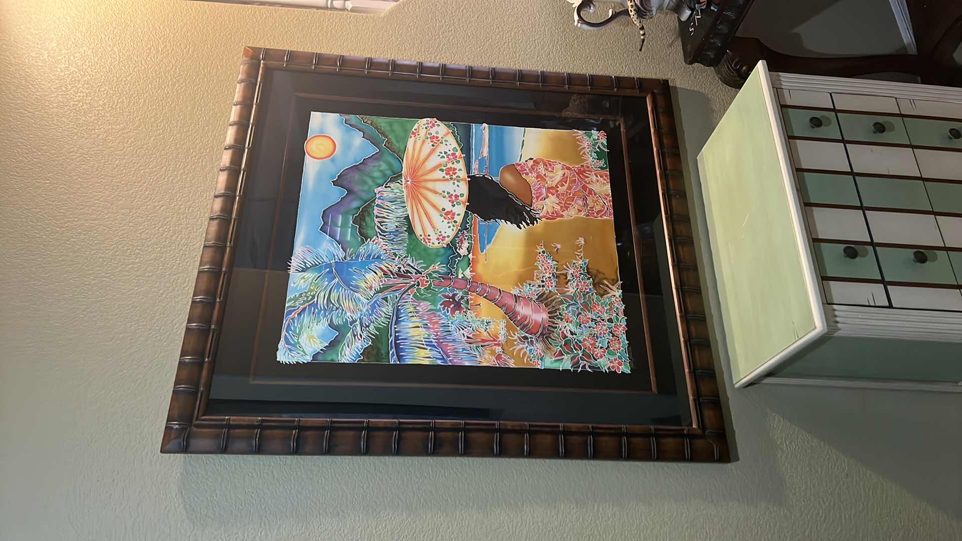 Photo 2 of MAHOGANY FRAMED "TROPICAL" ARTIST SIGNED & NUMBERED ARTWORK  41” x 45”