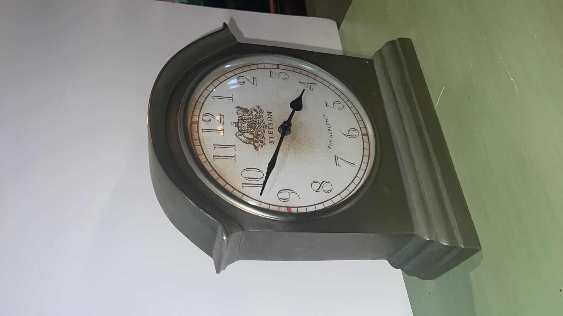 Photo 2 of HEAVY METAL STETSON MANTLE CLOCK 10” x 4” H 12”