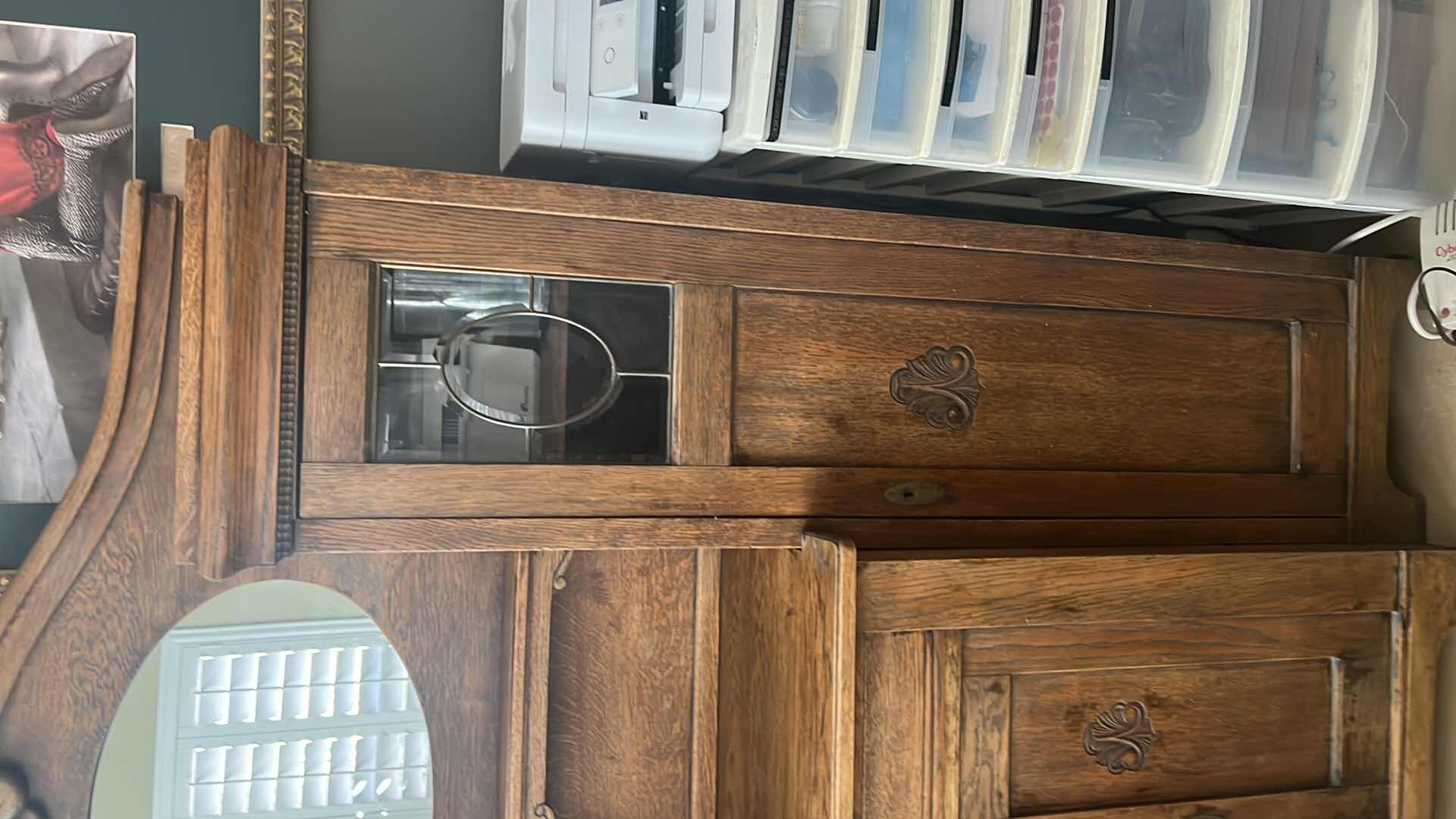 Photo 6 of ANTIQUE OAK SIDEBOARD BUFFET W MIRROR 62” x 14” H73”