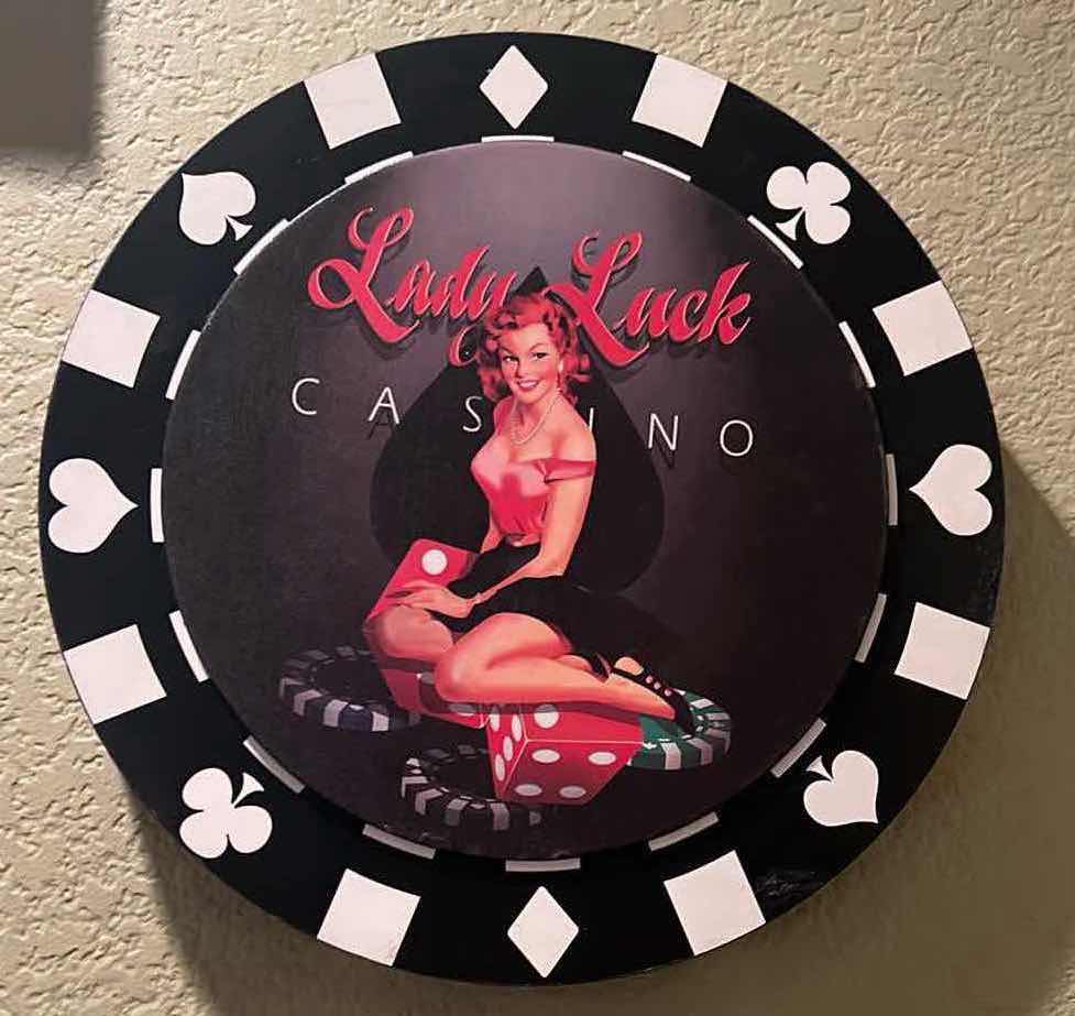Photo 1 of 12” ROUND “LADY LUCK” CASINO CHIP CANVAS ARTWORK