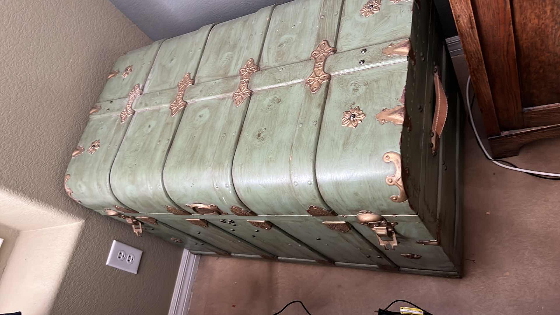 Photo 7 of ANTIQUE GREEN W BRASS STORAGE TRUNK