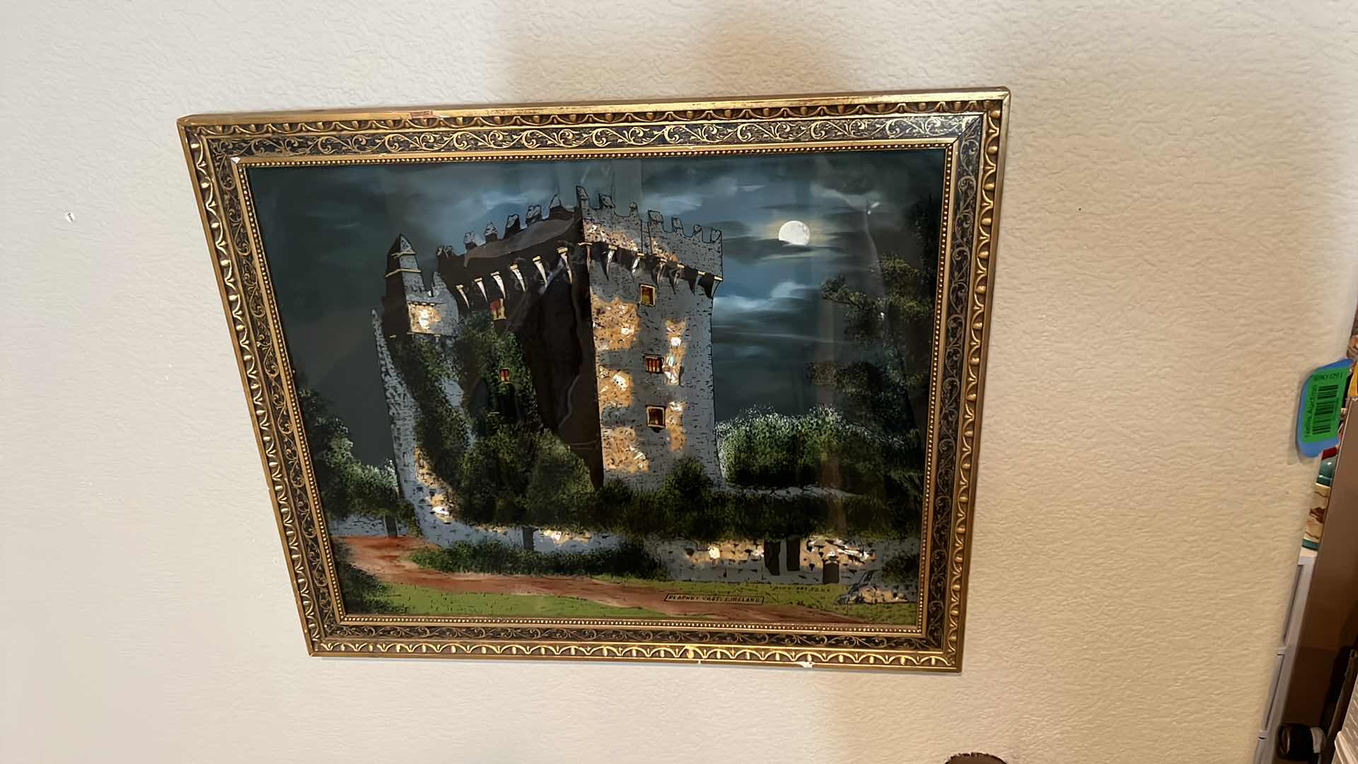 Photo 4 of GOLD ORNATE FRAMED REVERSE BLARNEY CASTLE PAINTING ON GLASS 32” x 19”