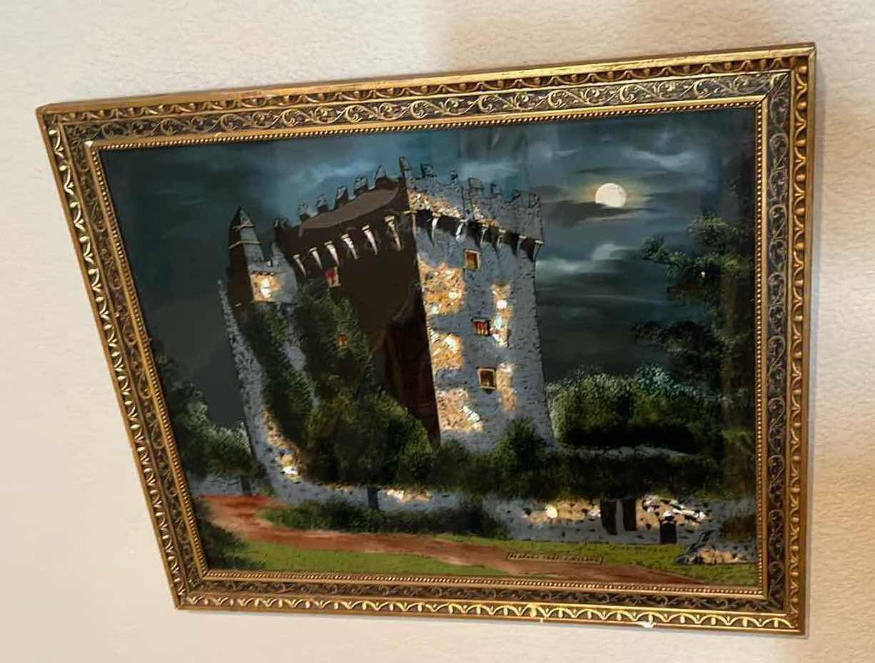 Photo 1 of GOLD ORNATE FRAMED REVERSE BLARNEY CASTLE PAINTING ON GLASS 32” x 19”