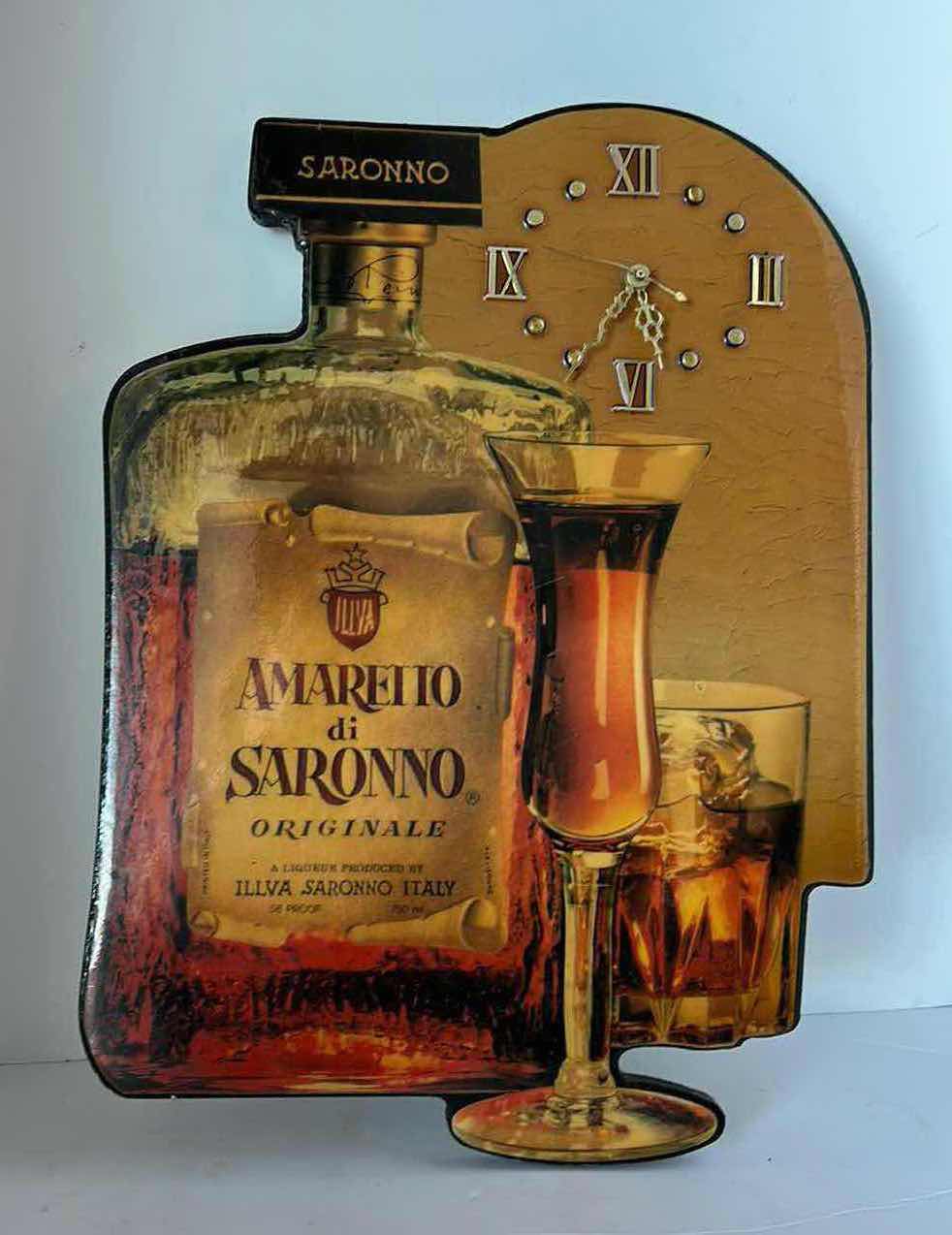 Photo 1 of VINTAGE 1983 LACQUERED WOOD AMARETTO CLOCK 15” x 20 1/2