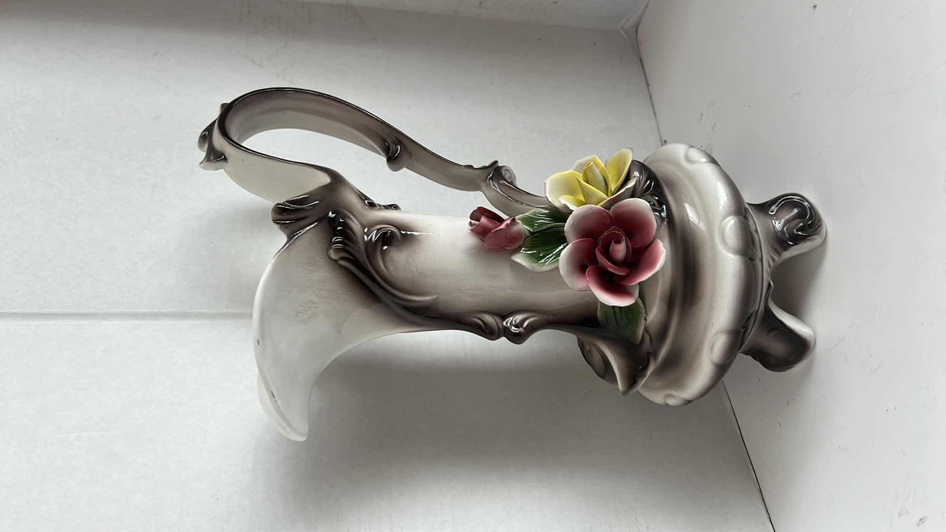 Photo 2 of CAPODIMONTE PORCELAIN FLORAL PITCHER VASE H15.5”