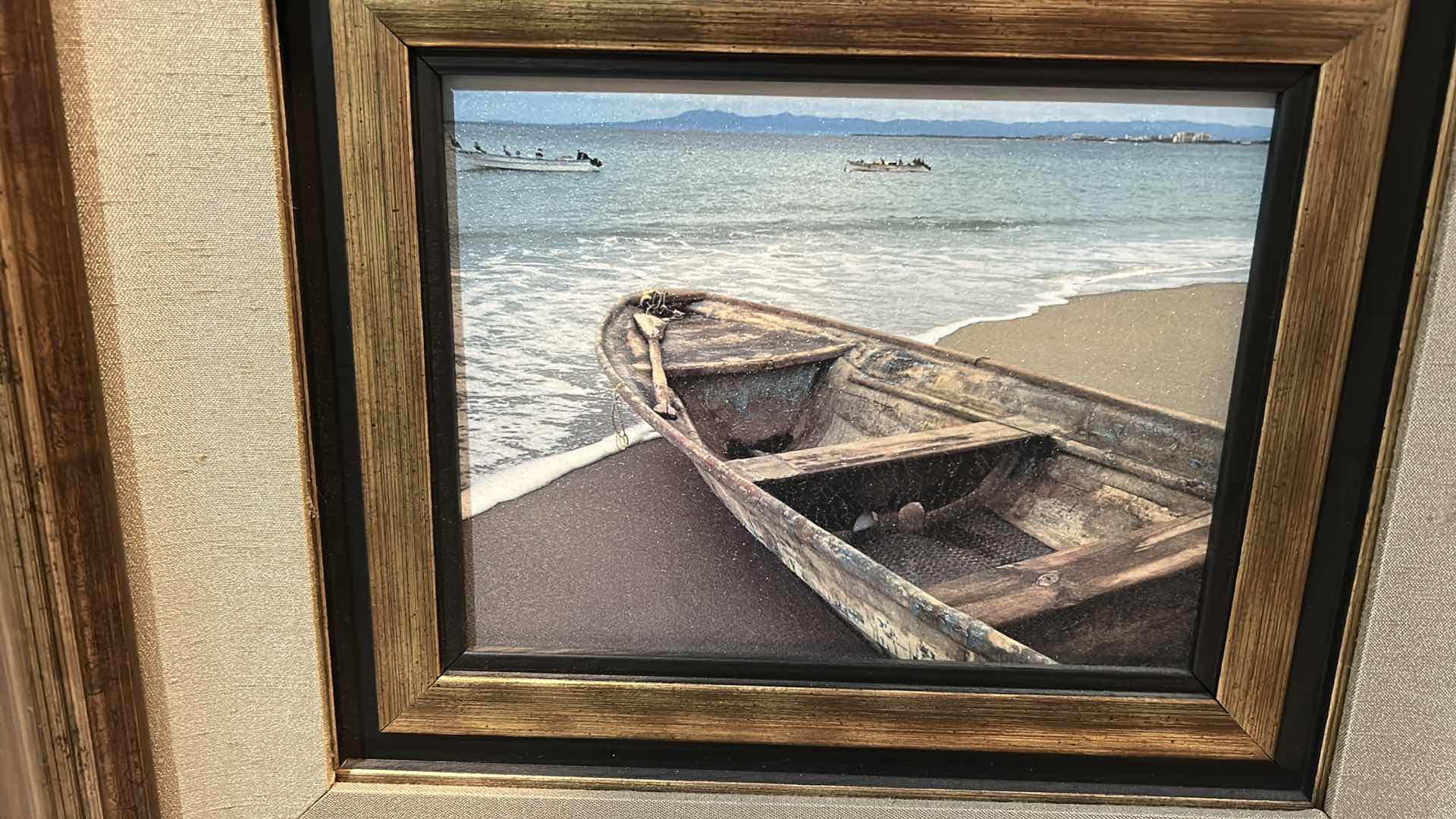 Photo 3 of WALL DECOR  -" BEACHED BOAT" ON SHORE ARTWORK IN WOOD FRAME 24” x 22”