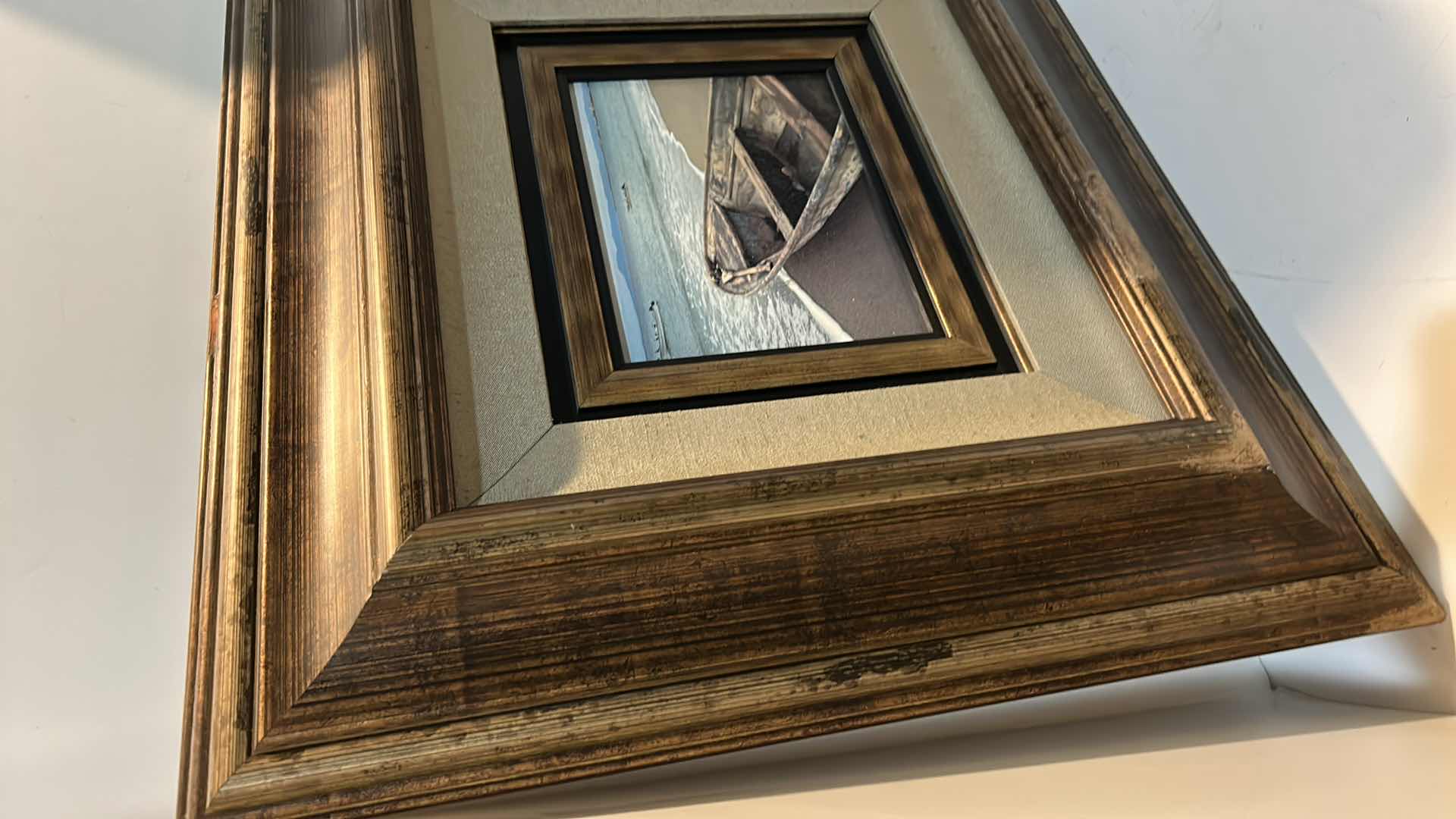Photo 4 of WALL DECOR  -" BEACHED BOAT" ON SHORE ARTWORK IN WOOD FRAME 24” x 22”