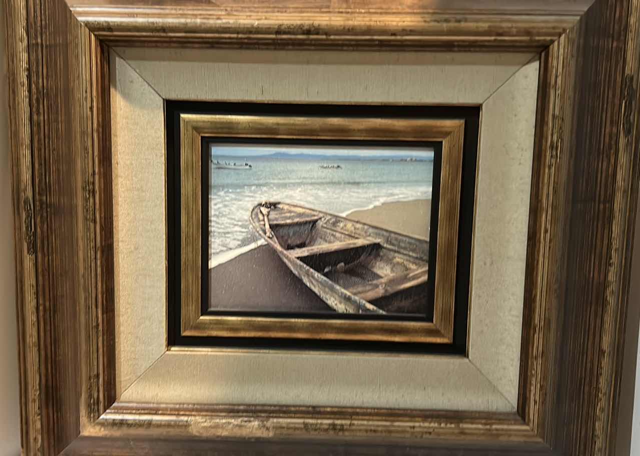 Photo 6 of WALL DECOR  -" BEACHED BOAT" ON SHORE ARTWORK IN WOOD FRAME 24” x 22”