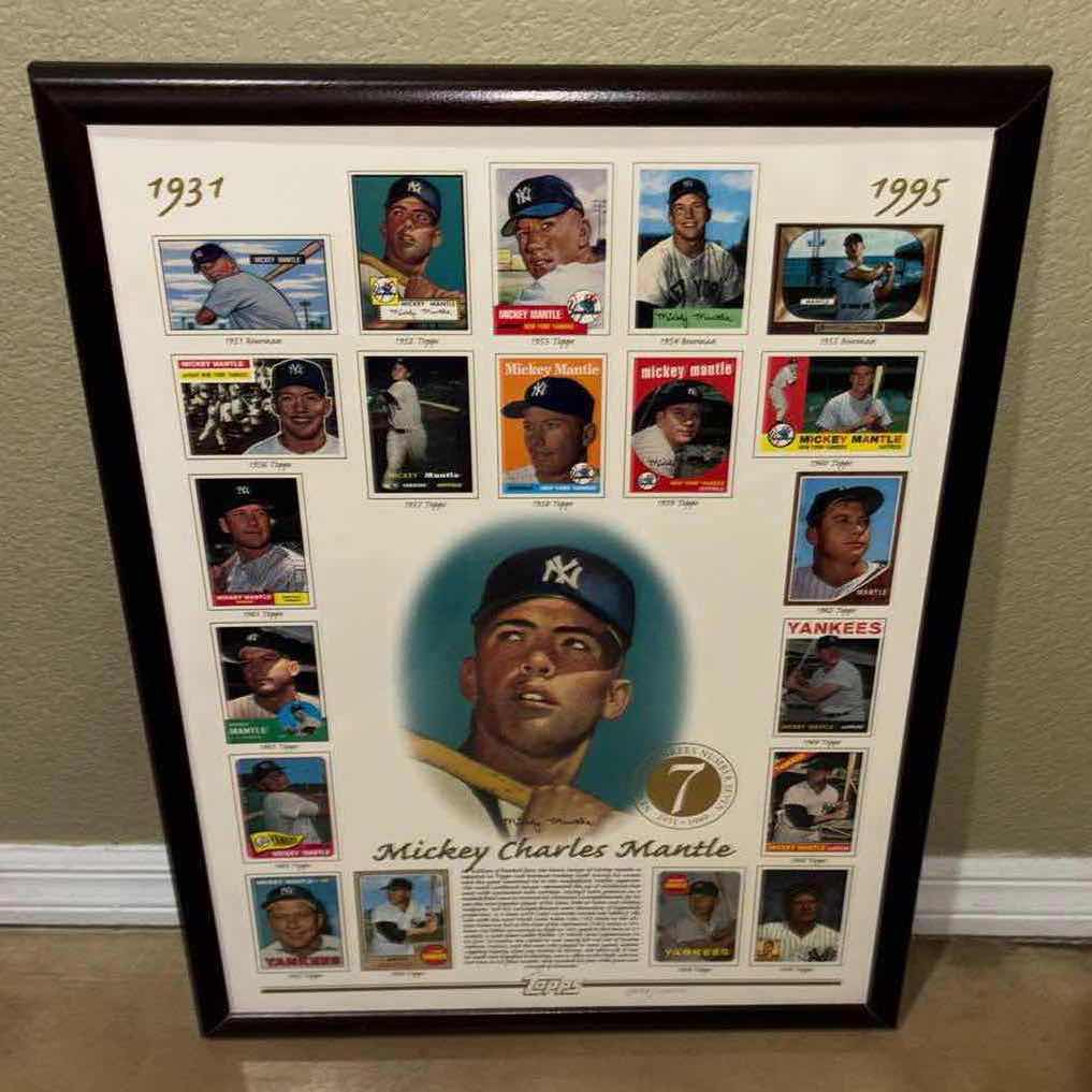 Photo 2 of FRAMED TOPPS MICKEY CHARLES MANTLE COMMEMORATIVE CARD SHEET W COA INCLUDED
