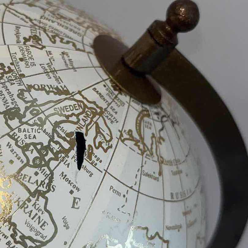 Photo 4 of WORLD MARKET WHITE GLOBE WITH GOLD STAND 8” X 13”