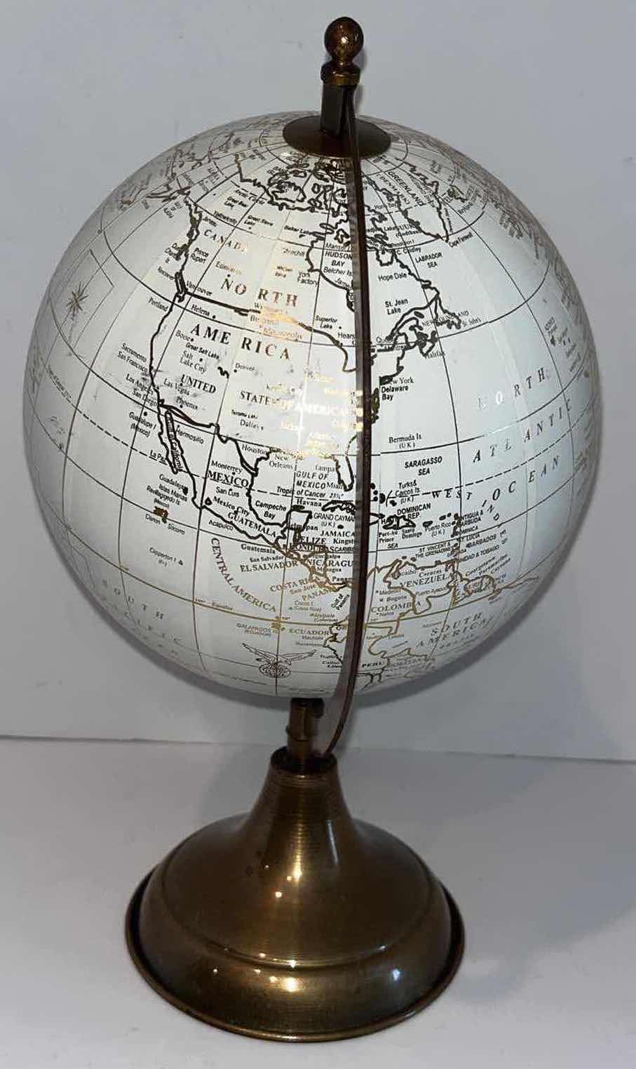 Photo 2 of WORLD MARKET WHITE GLOBE WITH GOLD STAND 8” X 13”
