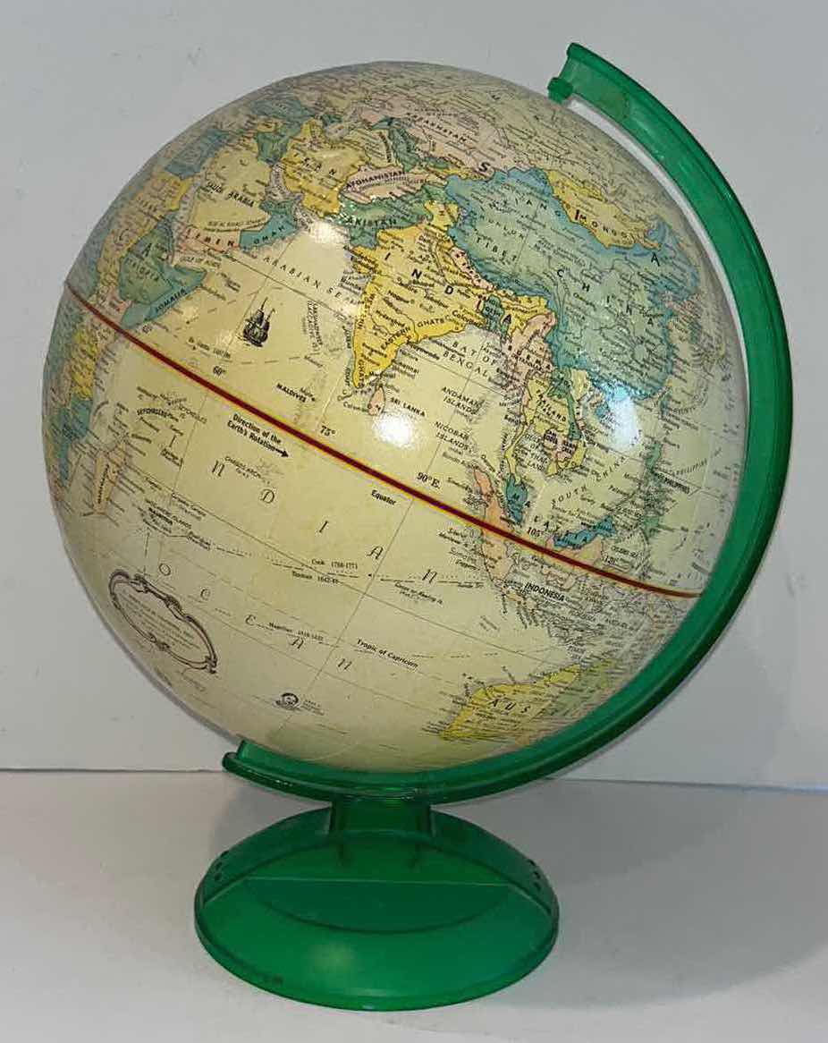 Photo 1 of GLOBEMASTER BY REPLOGLE GLOBES, INC. TAN WORLD CLASSIC SERIES GLOBE WITH GREEN PLASTIC AXIS 12" X 16.25"