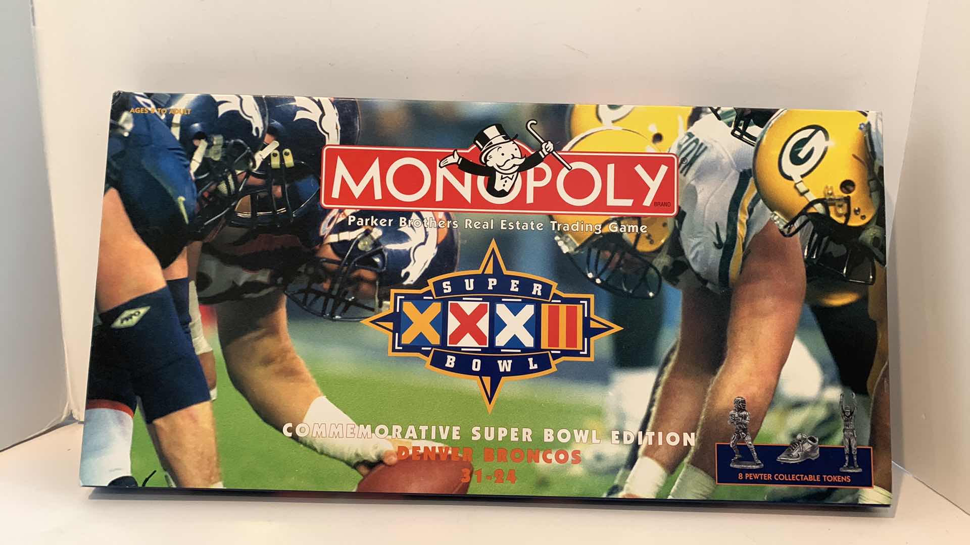 Photo 1 of MONOPOLY NFL FOOTBALL SUPER BOWL 32 GAME BRONCOS PACKERS
