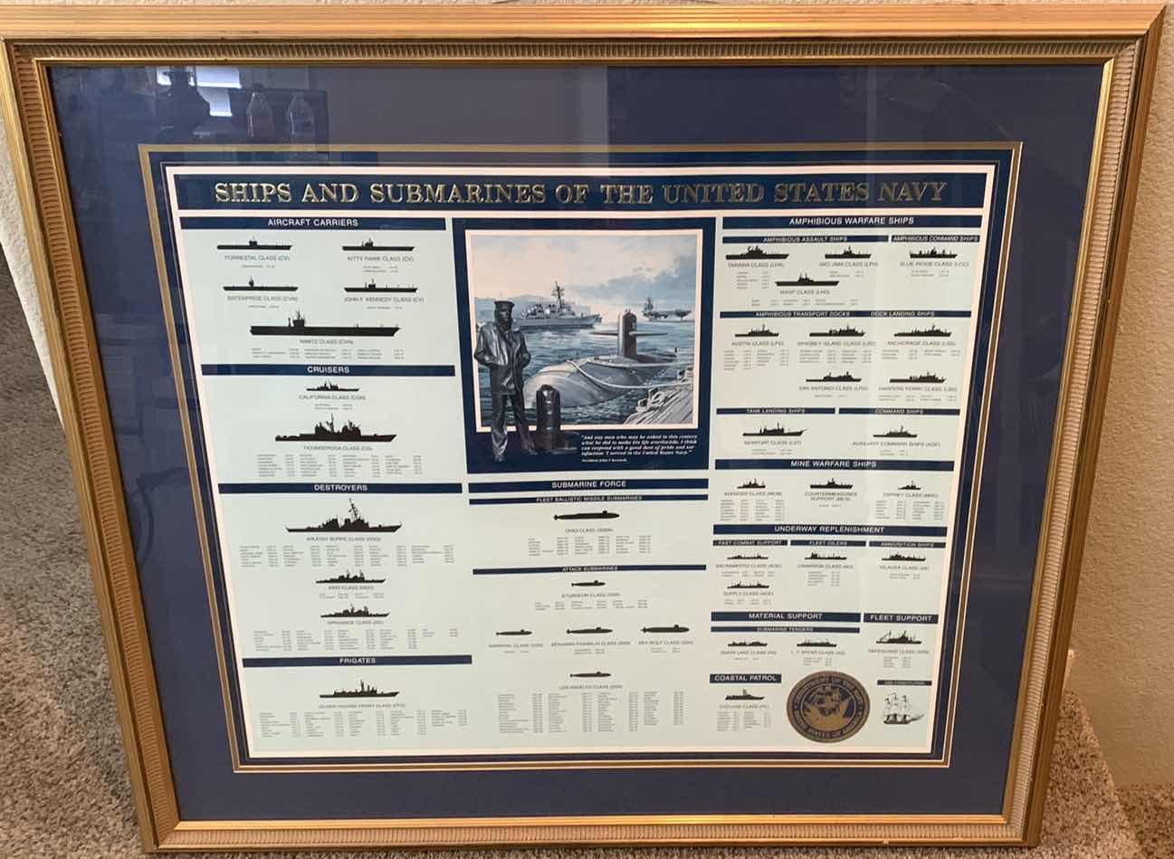 Photo 1 of U.S.A. DEPARTMENT OF THE NAVY SHIPS AND SUBMARINES OF THE UNITED STATES NAVY PRINT 39” X 34”