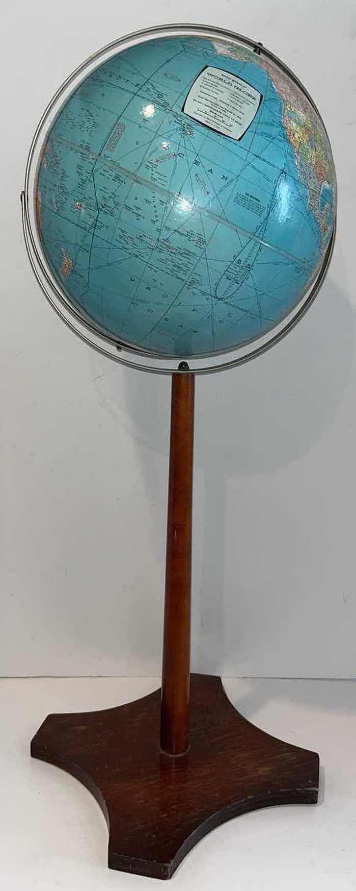 Photo 1 of RAND MCNALLY WORLD GLOBE ON WOOD PEDESTAL 32.5”