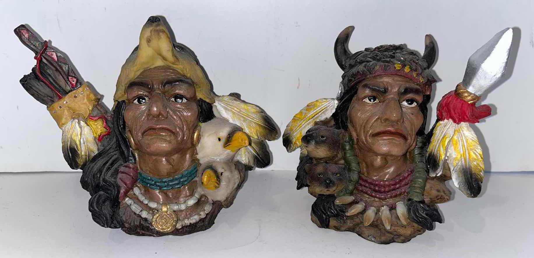Photo 1 of 2- NATIVE AMERICAN CHIEF BUSTS (TALLEST IS 6”)