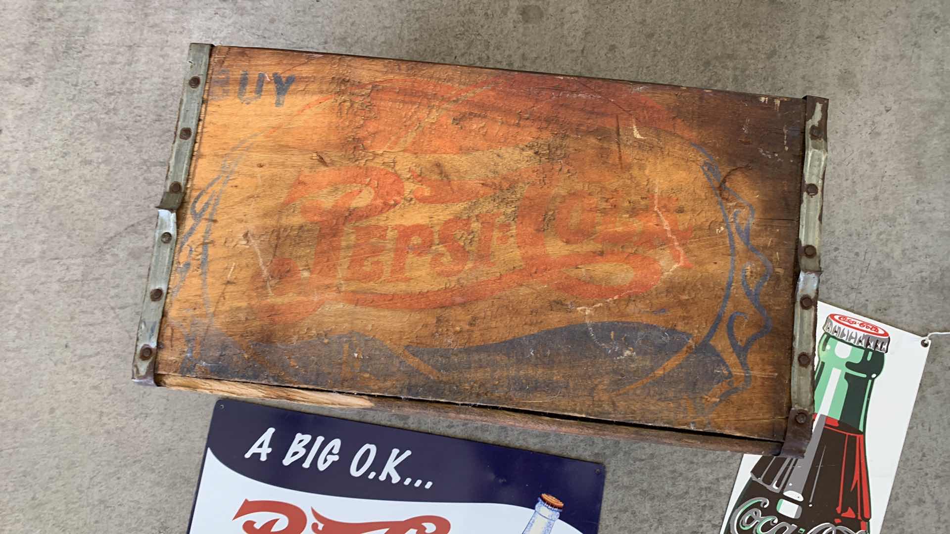 Photo 2 of VINTAGE PEPSI CASE AND METAL SIGNS