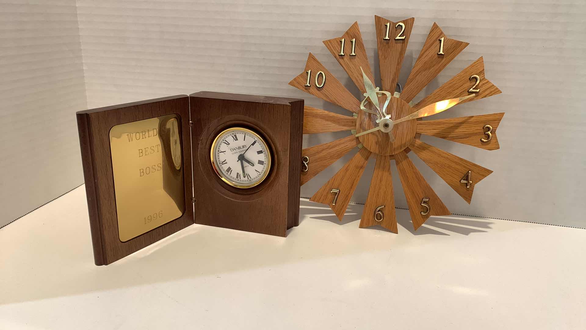 Photo 1 of 2 WOOD TABLE AND WALL CLOCKS