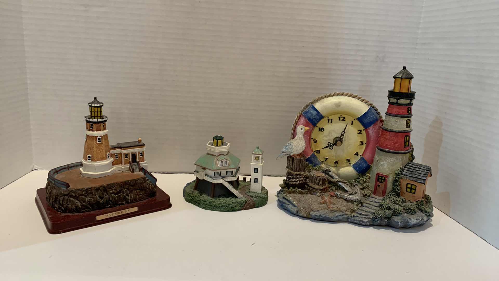 Photo 1 of 3 PCS LIGHT HOUSE FIGURES AND TABLE CLOCK