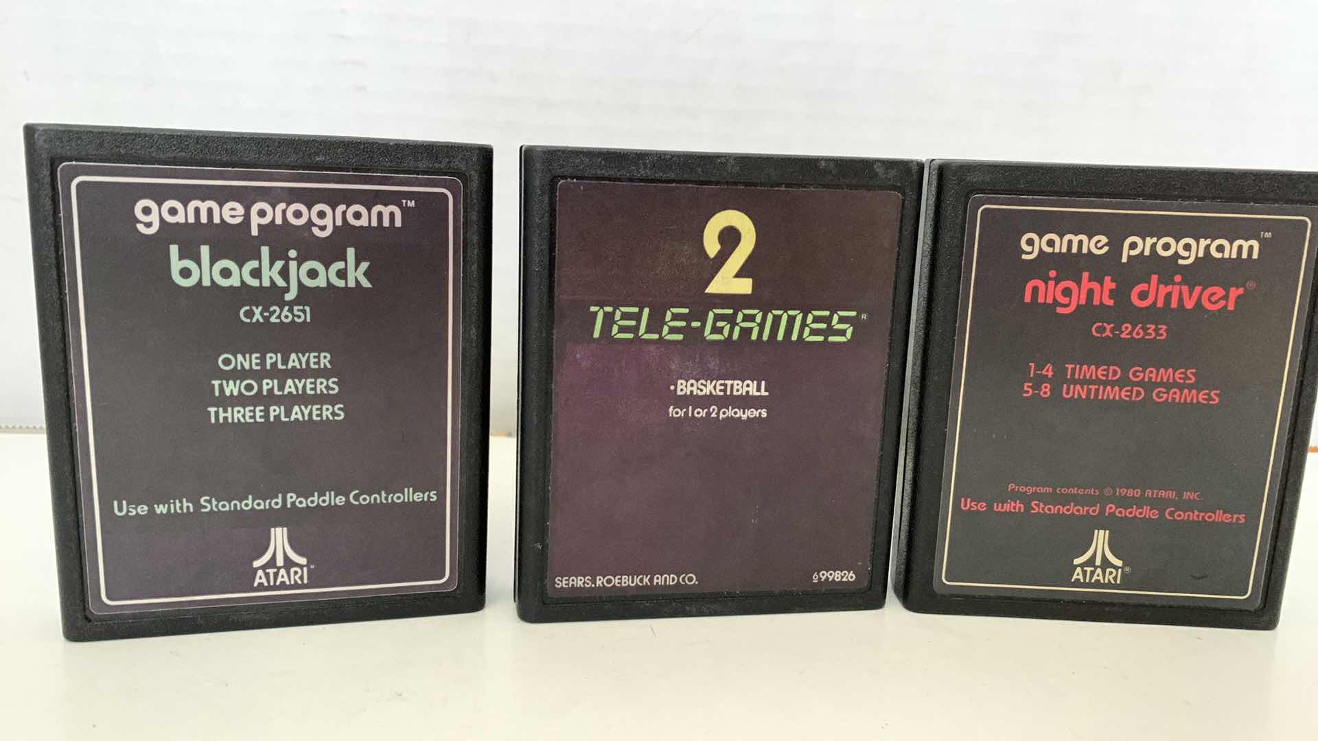 Photo 1 of 3 PCS VINTAGE ATARI 2600 GAMES: BLACKJACK,TELE-GAMES, AND NIGHT DRIVER