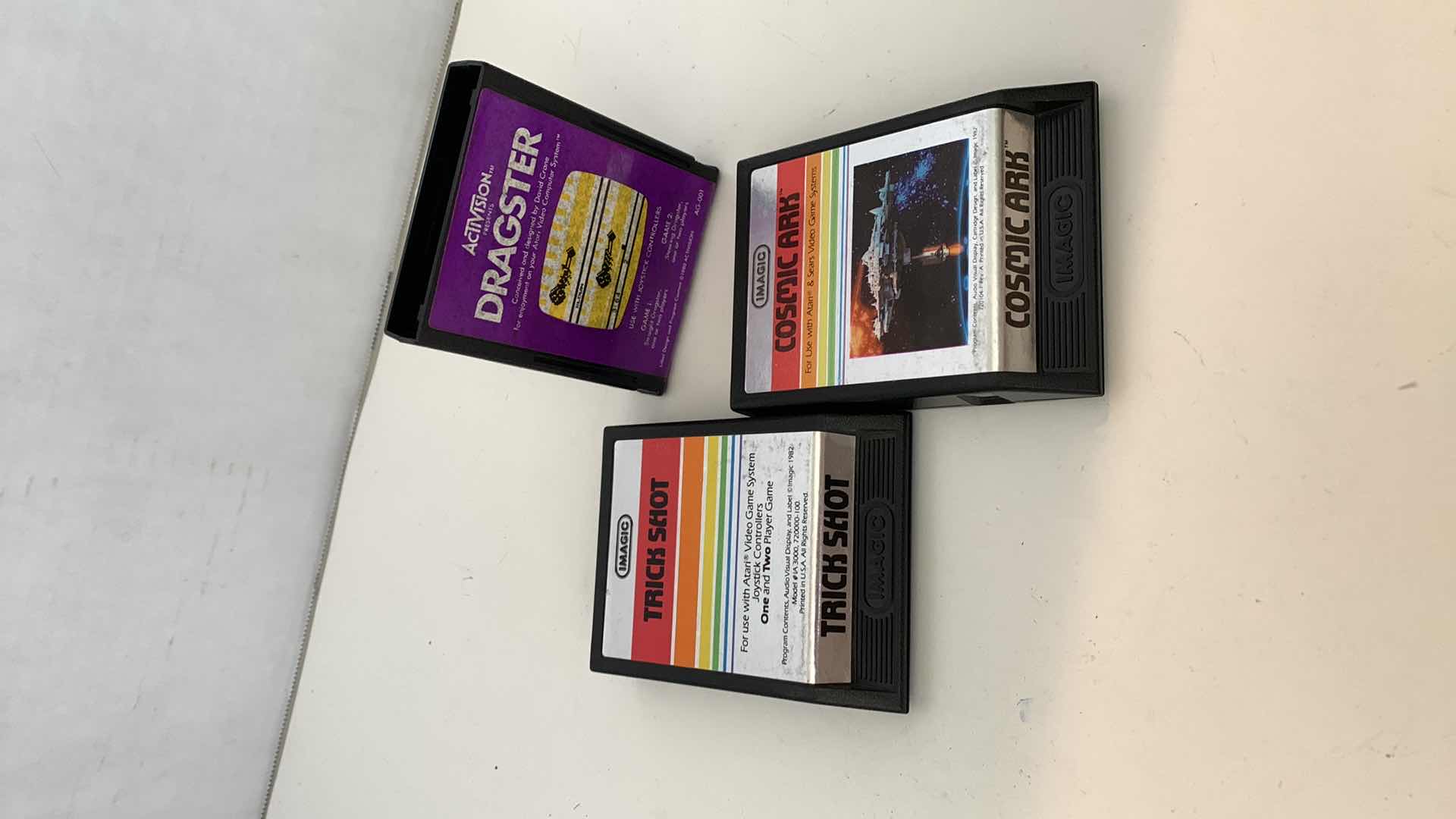 Photo 1 of 3 PCS VINTAGE ATARI 2600 GAMES: DRAGSTER,TRICK SHOT, AND COSMIC ARK