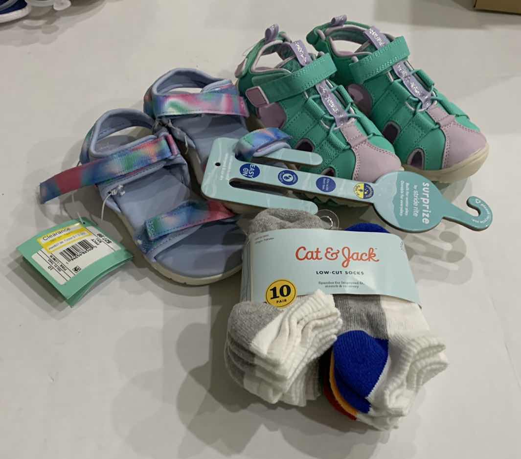 Photo 1 of KIDS SANDALS AND SOCKS SIZE 10 & 11