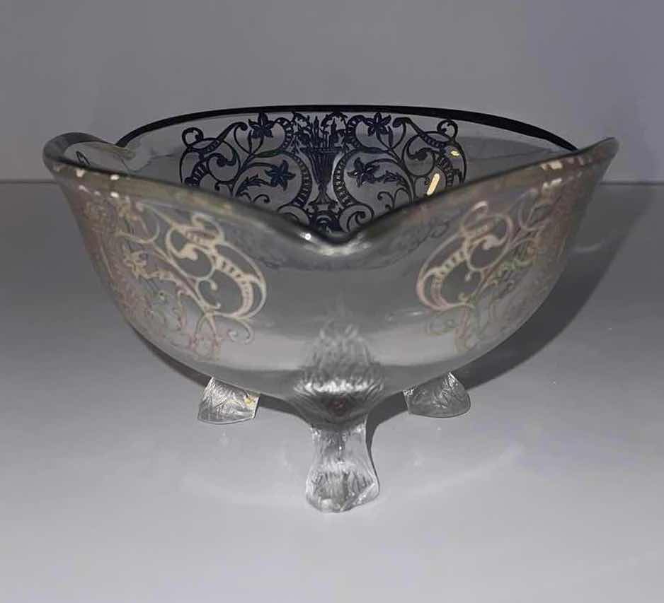 Photo 2 of FOOTED SILVER OVERLAY GLASS BOWL 6” X 3”