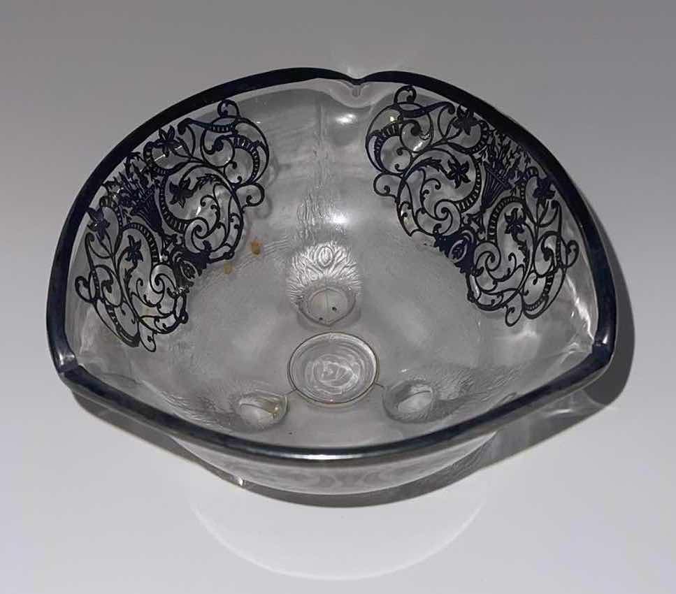 Photo 1 of FOOTED SILVER OVERLAY GLASS BOWL 6” X 3”