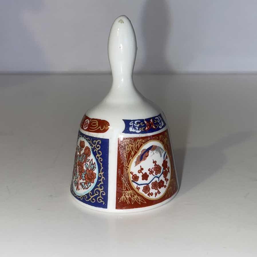 Photo 2 of CHINESE DOUBLE HAPPINESS LARGE RED AND WHITE PORCELAIN LUG VASE 12” AND PORCELAIN IMARI DINNER BELL 3”